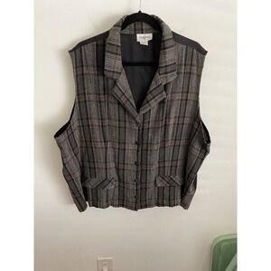 Adrian Jordan Vintage Plaid Vest Plus Size 26/28 Brown Black Button Front USA